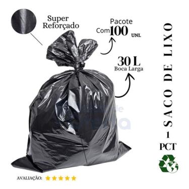 Imagem de Saco de Lixo Super Reforçado Preto 30L com 100 Unidades para Uso Doméstico Higipack