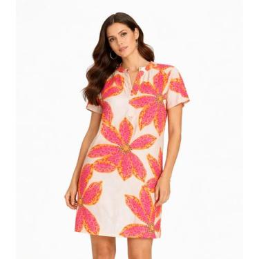 Imagem de Vestido Curto Estampado Com Peitilho Infinita Cor Rosa, GG, Rosa