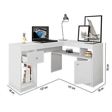 Imagem de Escrivaninha de Canto em l Suzan Moderno 1 Gaveta MDF 137cm Branco
