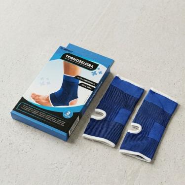 Imagem de Par de Protetor de Tornozelo Azul Suporte Compressão para Tornozelo