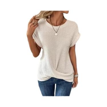 Imagem de Camiseta Feminina De Cor Sólida Com Gola Redonda E Manga Curta, Top El