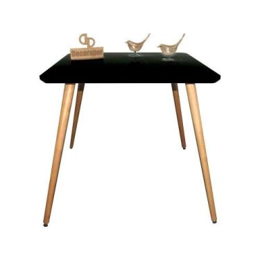 Imagem de Mesa Jantar Pés Palitos Tampo Quadrado Vidro Laqueado 70cm Preto - DEC