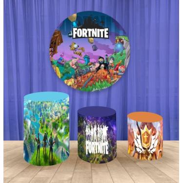 Imagem de Painel Redondo 1,50m E Trio Capa De Cilindro Fortnite 1 - Fantasia Brá