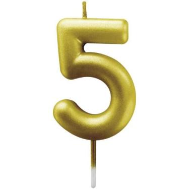 Imagem de Vela para Aniversario N.05 Ouro Metalizada 6CM CX.C/12 - Make+