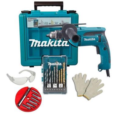 Imagem de Furadeira de Impacto Makita 13mm HP1640KX1 760W com brocas e maleta + 
