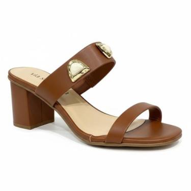 Imagem de Sandália Via Scarpa Tira com Pedraria Salto Bloco Elegante, Tiramisu, 