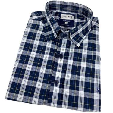 Imagem de Camisa Xadrez Masculina Plus Size Manga Longa Social Premium - S R, Az