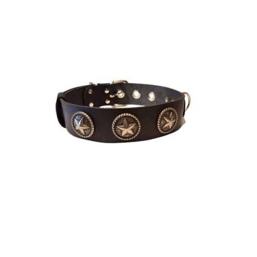 Imagem de Coleira de Couro Maciço com Estrela Para Cachorro Porte Grande - Izzy 
