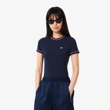 Imagem de Camiseta Lacoste de malha com detalhe contrastante, Azul marinho, 34