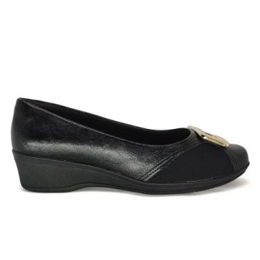 Imagem de Sapato Feminino Joanete Comfortflex Salto Anabela Baixo Cor:PretoTaman