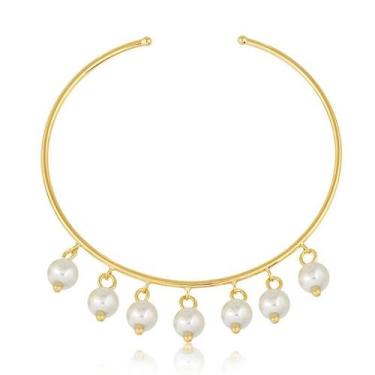 Imagem de Bracelete Ajustável Com Pérolas Folheado A Ouro - Radhau Joias, Único,