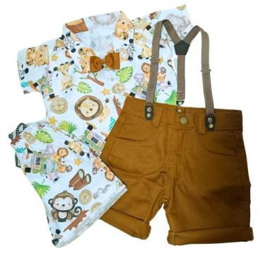 Imagem de Roupa Safari Menino Festa Kit Completo Bolofofo, Branco, Caramelo, 1 a