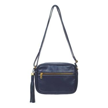 Imagem de Bolsa Feminina Transversal Pequena Azul Alça Comprida Couro Legítimo M