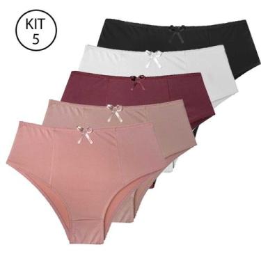 Imagem de Kit 5 Calcinhas Plus Size Cós Alto Senhora Microfibra Lisa Conforto Ca