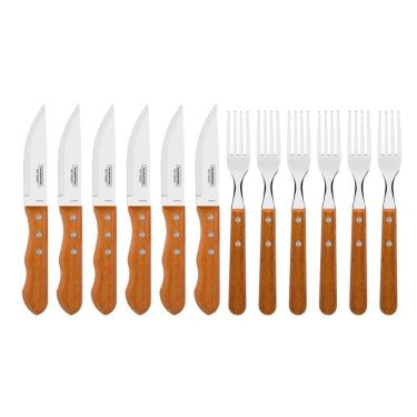 Imagem de Kit Churrasco Dynamic 12 Peças Aço Inox com Cabos em Madeira para Mesa Tramontina