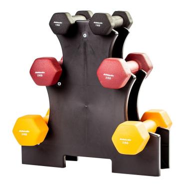 Imagem de Kit de Halteres Sextavados 12kg com 3 Pares e Suporte para Treino e Musculação em Casa Athletic