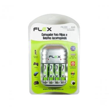 Imagem de Carregador de Pilhas 2 Flex FXC03AAA para AA AAA e 9V com 4 Unidades Recarregáveis AAA 1100mAh Bivolt Cinza
