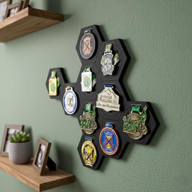 Imagem de Porta Medalhas Hexagonal para suas conquistas Suporte de medalhas para corrida mountain bike futebol premiação esportes