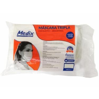 Imagem de Máscara Descartável Tripla  Branca  com Elástico  50un  Medix Brasil