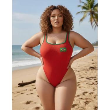 Imagem de Maiô Cavado Plus Size Feminino Brasil Copa Do Mundo Praia - Store Nath