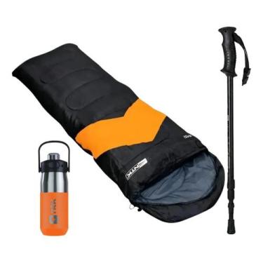 Imagem de Kit Trilha Ntk Saco De Dormir Bastão E Garrafa Térmica Laranja