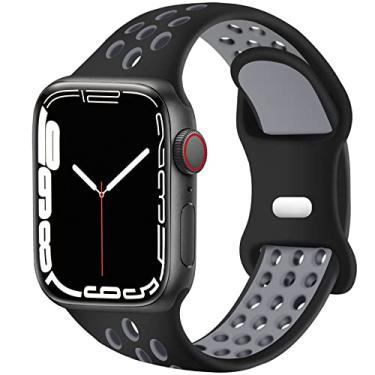 Imagem de Pulseiras esportivas compatíveis com Apple Watch séries 3/44 mm/45 mm/46 mm/49 mm, feminina e masculina de 42 mm, compatível com Apple Watch Series 11/10/9/8/7/6/5/4/3/2/1 Ultra 2 SE, preto e cinza