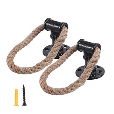 Imagem de 2 pcs estilo retro Corda de cânhamo alças pequenas alças do armário de porta de ferro (preto) YYDFPIIA