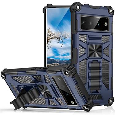 Imagem de Capa para Google Pixel 6/6 Pro, capa resistente à prova de choque de grau militar com suporte, capa de design de camada dupla traseira de policarbonato rígido, azul, 6 Pro de 6,7 polegadas