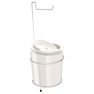 Imagem de Suporte Porta Papel Higiênico Com Lixeira 5L Cesto Lixo Tampa Basculante Redondo Banheiro Branco - 490 AMZ