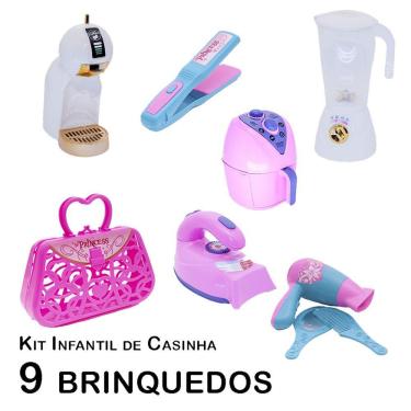 Imagem de Kit Casinha Infantil Cafeteira Liquidificador Secador 9pç