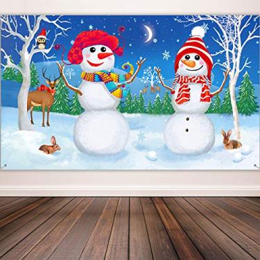 Imagem de Suprimentos de decoração de Natal, tecido extra grande, cenário de boneco de neve para decoração de festa de inverno, pano de fundo de parede para amigos de inverno, 183 x 110 cm