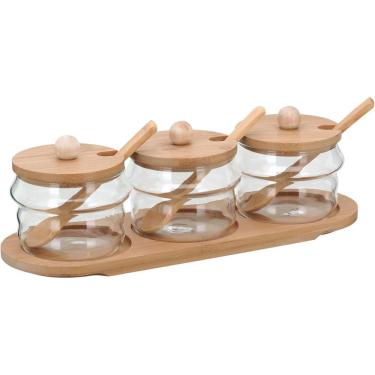 Imagem de TABLE PORTA CONDIMENTO 10x28x28cm BOROSILICATO TRANSP 3PÇ COM SUPORTE