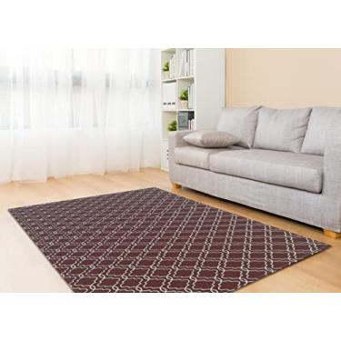 Imagem de Tapete Sala/Quarto Coleção Londres 100% Antiderrapante Jacquard Rústico - Vinho/Cru (1,32M X 1,50M)