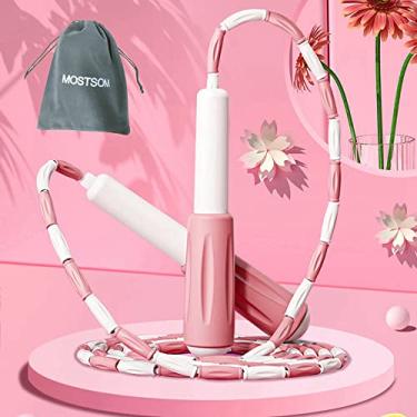 Imagem de Corda de pular para crianças corda de pular macia com contas de comprimento ajustável emaranhado cordas de pular básicas para equipamentos de exercícios de escola fitness para crianças, mulheres, homens, perda de peso perfeita 2,2 m (rosa)