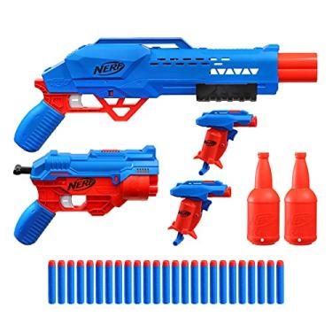 Imagem de NERF Lança Dardos Alpha Strike Kit Missão Secreta - Fácil Recarregar e Brincar - F2556 - Hasbro, azul e laranja