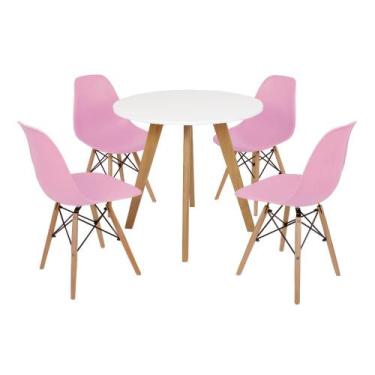 Imagem de Mesa Laura 80cm Branca + 4 Cadeiras Eames Eiffel - Rosa - Made Moveis