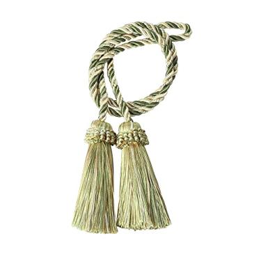 Imagem de 1 peça borla tieback cortina titular fivela corda de poliéster feito à mão bola pendurada decoração de franja para acessório de sala de estar, mix verde, 2 peças