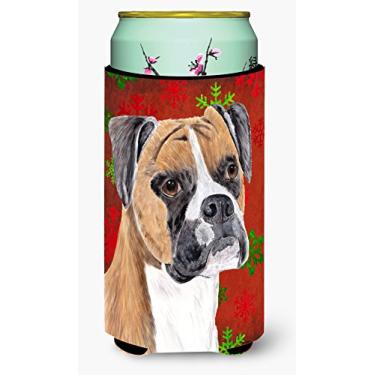 Imagem de Caroline's Treasures SC9430TBC cueca boxer vermelha e verde flocos de neve natalino alto menino bebida isolante bebida isolante abraçador, menino alto, multicolorido