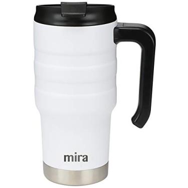 Imagem de MIRA Caneca de carro de viagem de aço inoxidável de 590 ml com alça e tampa flip à prova de derramamento - copo térmico isolado a vácuo mantém café, chá, bebidas quentes ou geladas - branca