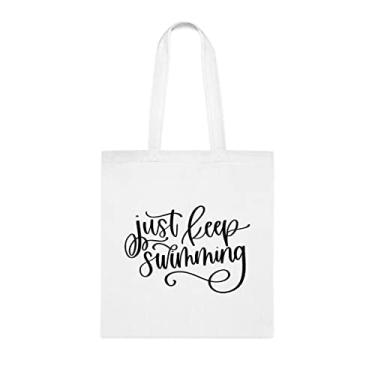 Imagem de Just Keep Swimming 2 sacolas, presente de natação, bolsa de ombro de natação, bolsas reutilizáveis de natação, cesta de Natal de aniversário de natação, ideia de presente de mordaça