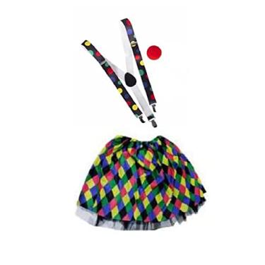 Imagem de Fantasia de Palhaça Saia 40 Cm Suspensório Nariz - 3 Peças