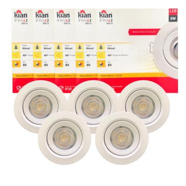 Imagem de Kit 5 Spot LED 5w Redondo Embutir Gesso e Sanca Luz Quente