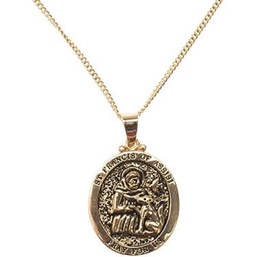 Imagem de Pingente gravado Dicksons São Francisco de Assisi Pray for Us com 24 polegadas na caixa de joias com cartão de oração Prata