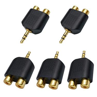 Imagem de Adaptador divisor AAOTOKK 3,5 mm para RCA folheado a ouro 3 polos 3,5 mm (1/8 polegadas) áudio estéreo macho para 2 RCA fêmea AUX áudio Y divisor conversor (5 unidades)