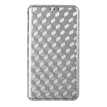 Imagem de DENSUL Capa de couro para iPhone 14/14 Pro/14 Plus/14 Pro Max, capa carteira da moda, slots magnéticos para cartão com suporte capa protetora à prova de choque, prata, 14 Plus 6,7 polegadas