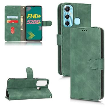 Imagem de Capas de telefone Business Skin Feel compatíveis com Infinix Hot 11 Hot11 Capa de couro com slots magnéticos para cartão clipe de carteira capa de telefone à prova de choque (verde, Infinix Hot 11)