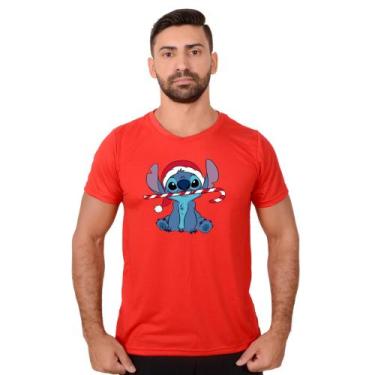 Imagem de Camiseta De Natal Lilo Stitch Masculina Algodão Malha Leve Personaliza