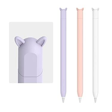 Imagem de Pacote com 3 lindas capas de silicone para Apple Pencil 2ª Geração, acessórios compatíveis com iPad Pro 11 12,9 polegadas (branco, rosa, roxo)