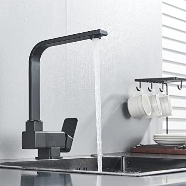 Imagem de Torneira de água fria quente preta janela baixa torneira misturadora de alça única torneira rotativa de cozinha preta dobrável para baixo, preto fosco A, tamanho único