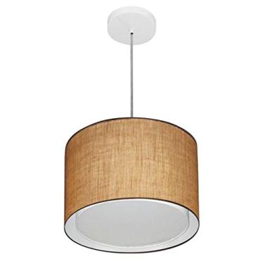 Imagem de Lustre Pendente Cilíndrico Duplo Cúpula Tecido 30/35x30 cm, Vivare Iluminação, Pendente4285 LP, Palha, Pequeno